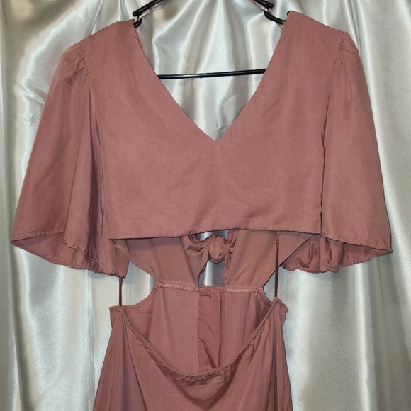 🎉Zara Dresses | Zara Cut Out Midi Dress | Dusty Pink Dress | Tie & Button Front - Picture 4 of 6